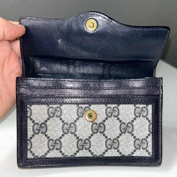 Gucci Web Navy Sherry Line GG Coated Canvas Clutch - Picture 3 of 13
